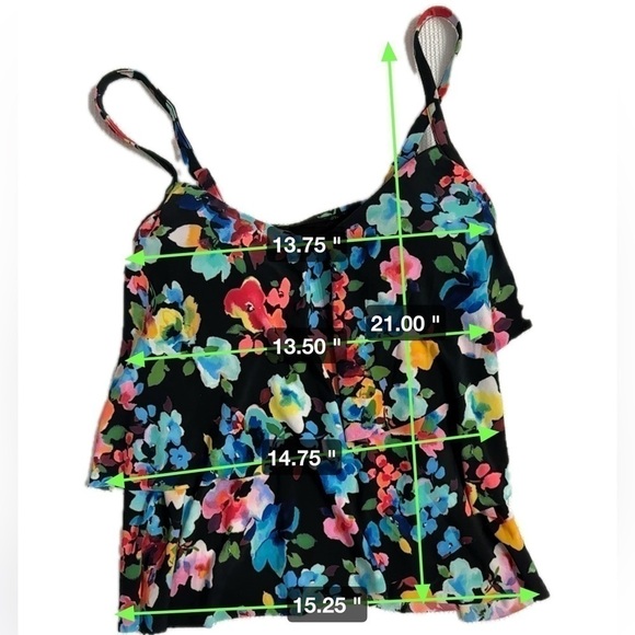Aqua Green® Women's UPF 50 V-Neck Angled Tiered Tankini Top Multi Floral Print S - Picture 8 of 9